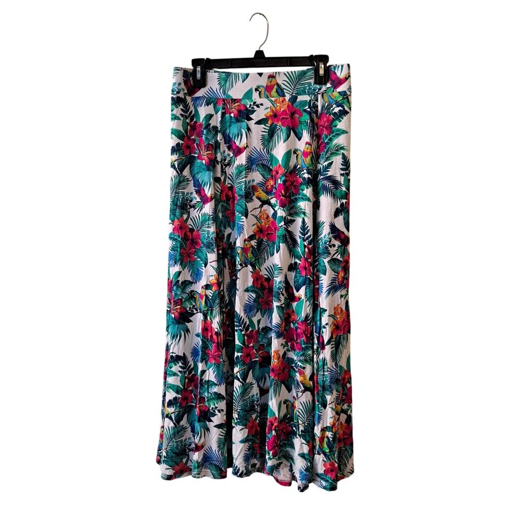 Tommy Bahama Maxi A-Line Skirt Floral Palm Parrot Tropical Hawaiian Women Size M - Picture 2 of 9